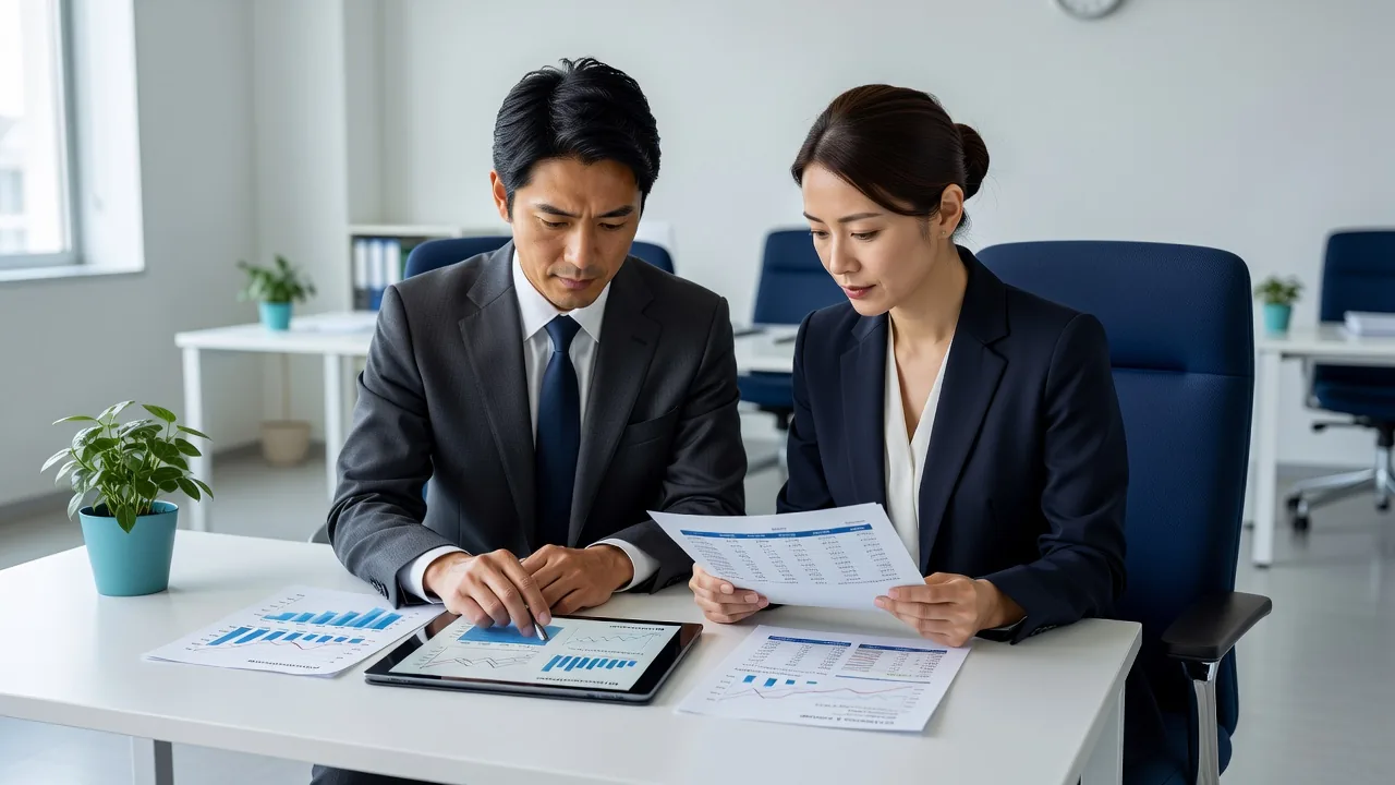 事業主が自動化された報告書を確認している様子